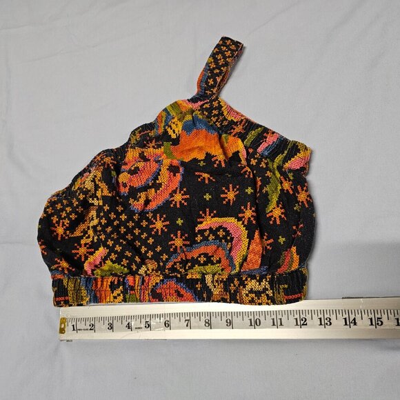 Farm Rio One Shoulder Crop Top Blouse Women Size S Linen - Picture 10 of 13